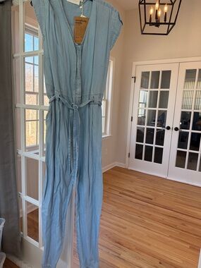reistor Light Denim Women's Denim Jumpsuit with Tie Waist size XL